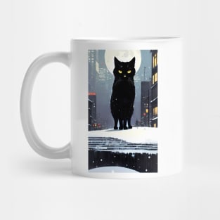 Black yule Cat at night 5 Mug